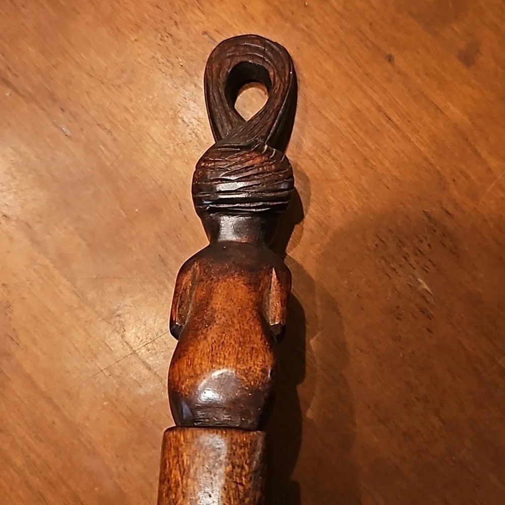 Vintage Tribal Carved Man Face Wood Dipper Pot Candle Wall Sconce